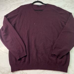 Brooks 346 Cashmere Sweater Long Sleeves V-Neck Pullover Knit Purple Mens Large